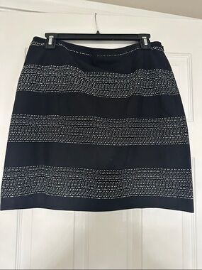 LOFT Black and White Striped A-Line Skirt